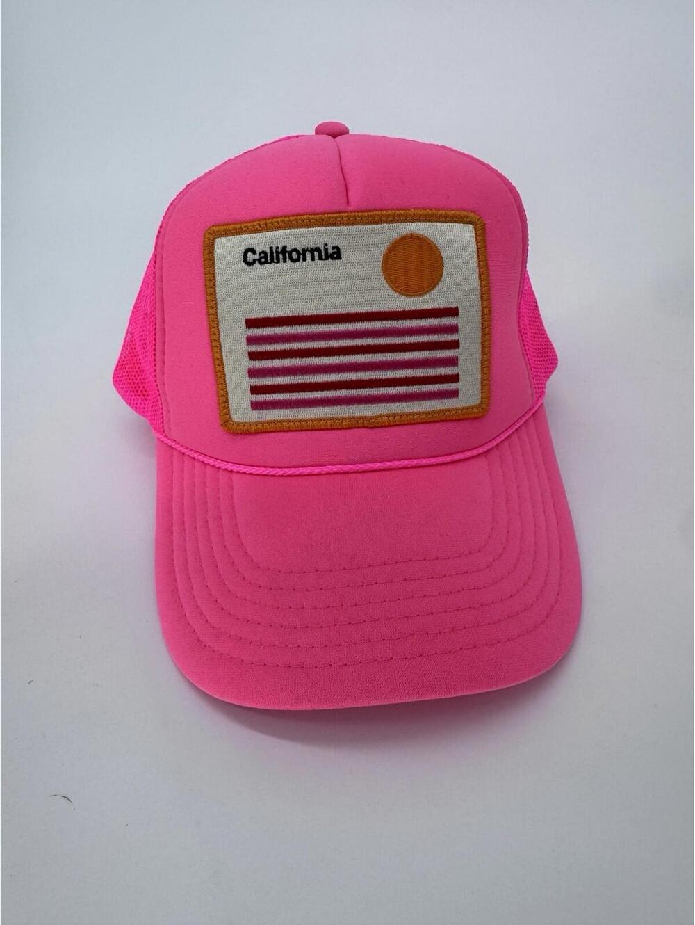 Friday Feelin’ Cali Stripe Foam Trucker Hat Hot Pink Adjustable Snapback